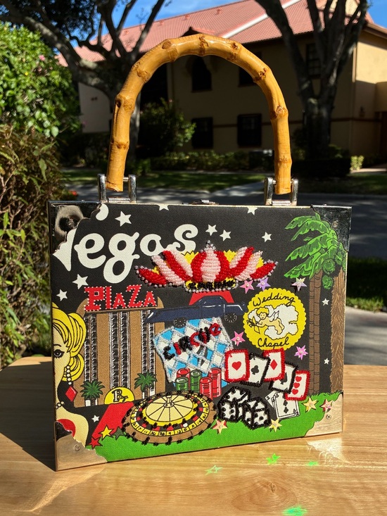 Braciano Handbags - Vintage Braciano Las Vegas Cigar Box Purse | Beaded Bamboo Handle Handbag